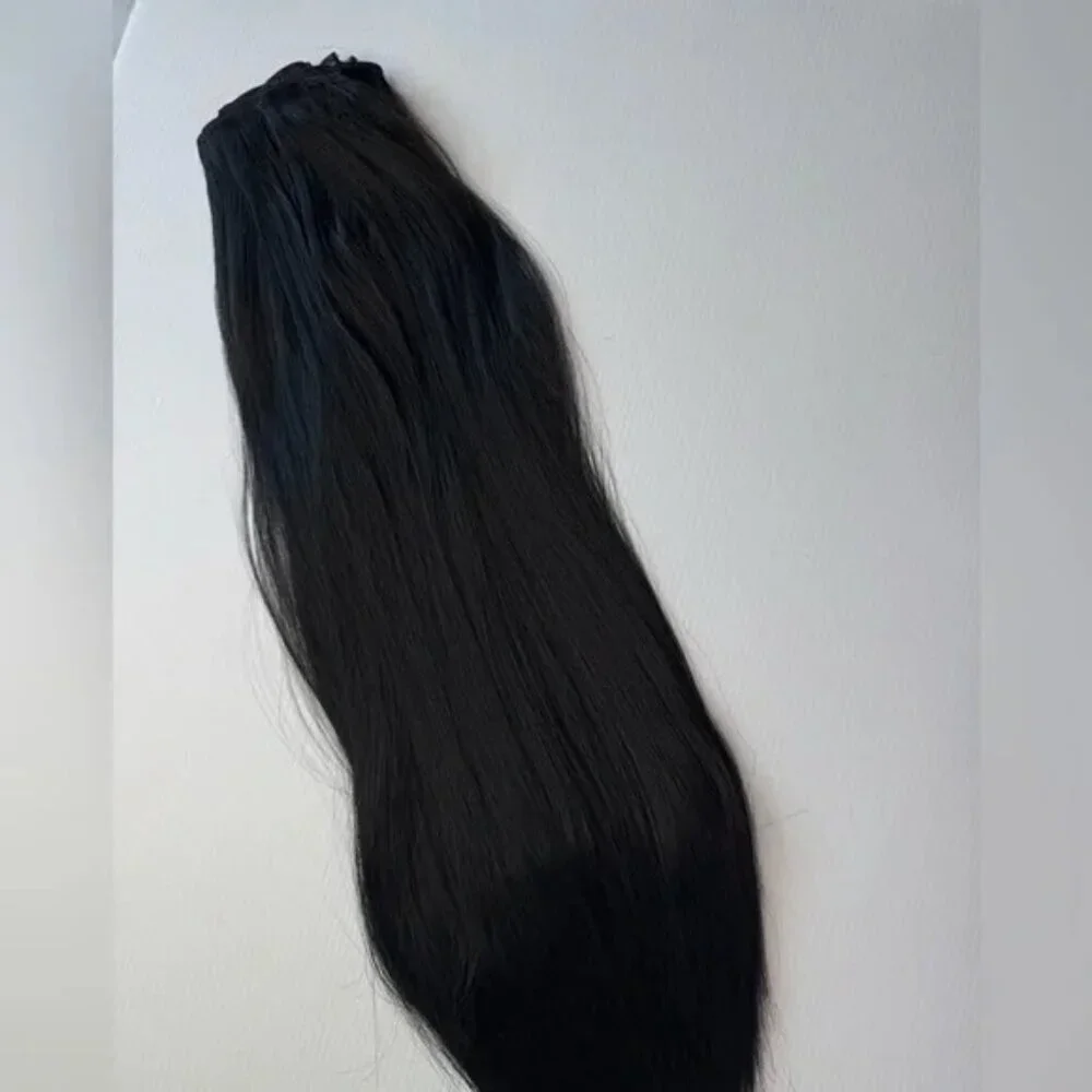 Black Clip in hair extensions - Human hair Blend